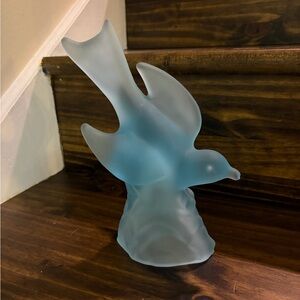 Frosted Blue Glass Bird Sculpture